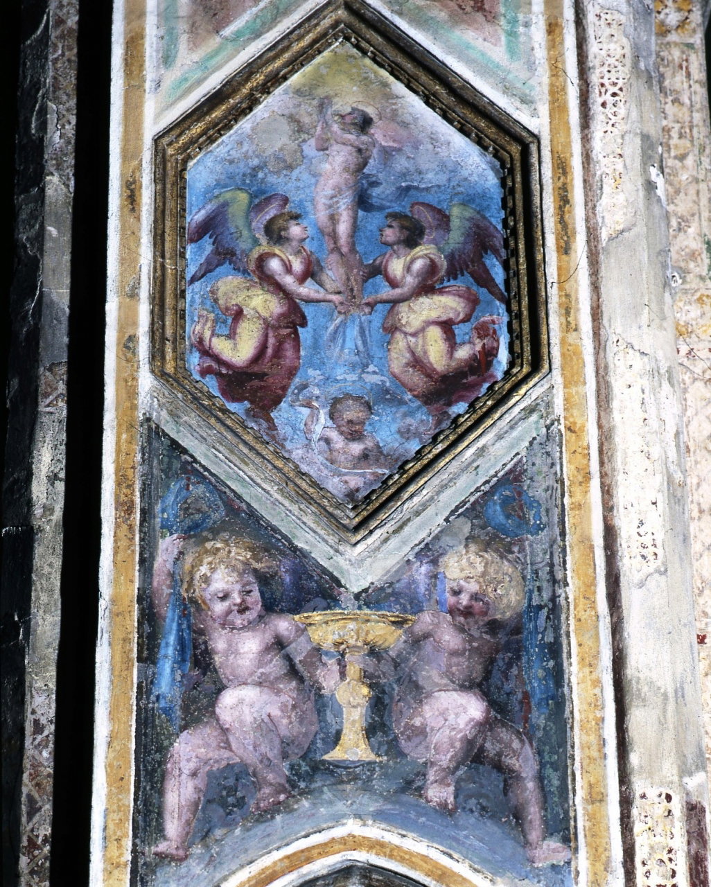 Santa Maria Maddalena portata in cielo dagli angeli/ San Martino dona parte del 